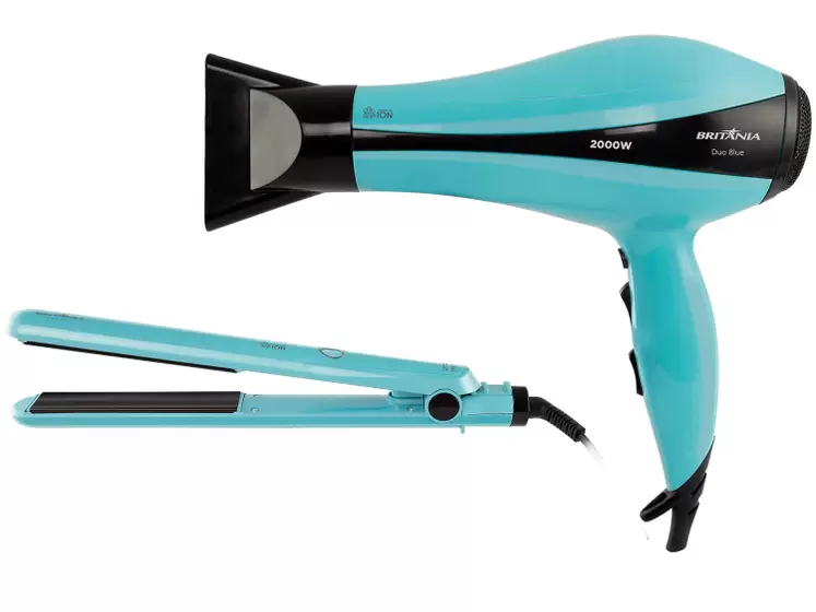 KIT BRITANIA SECADOR/PRANCHA BKT2000 DUO BLUE 127V