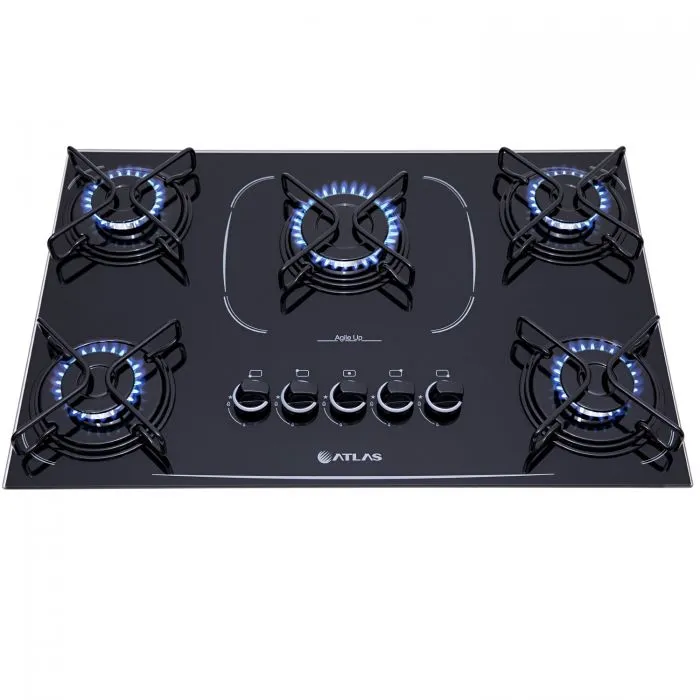 COOKTOP ATLAS GAS 5Q AGILE UP GLASS PRETO