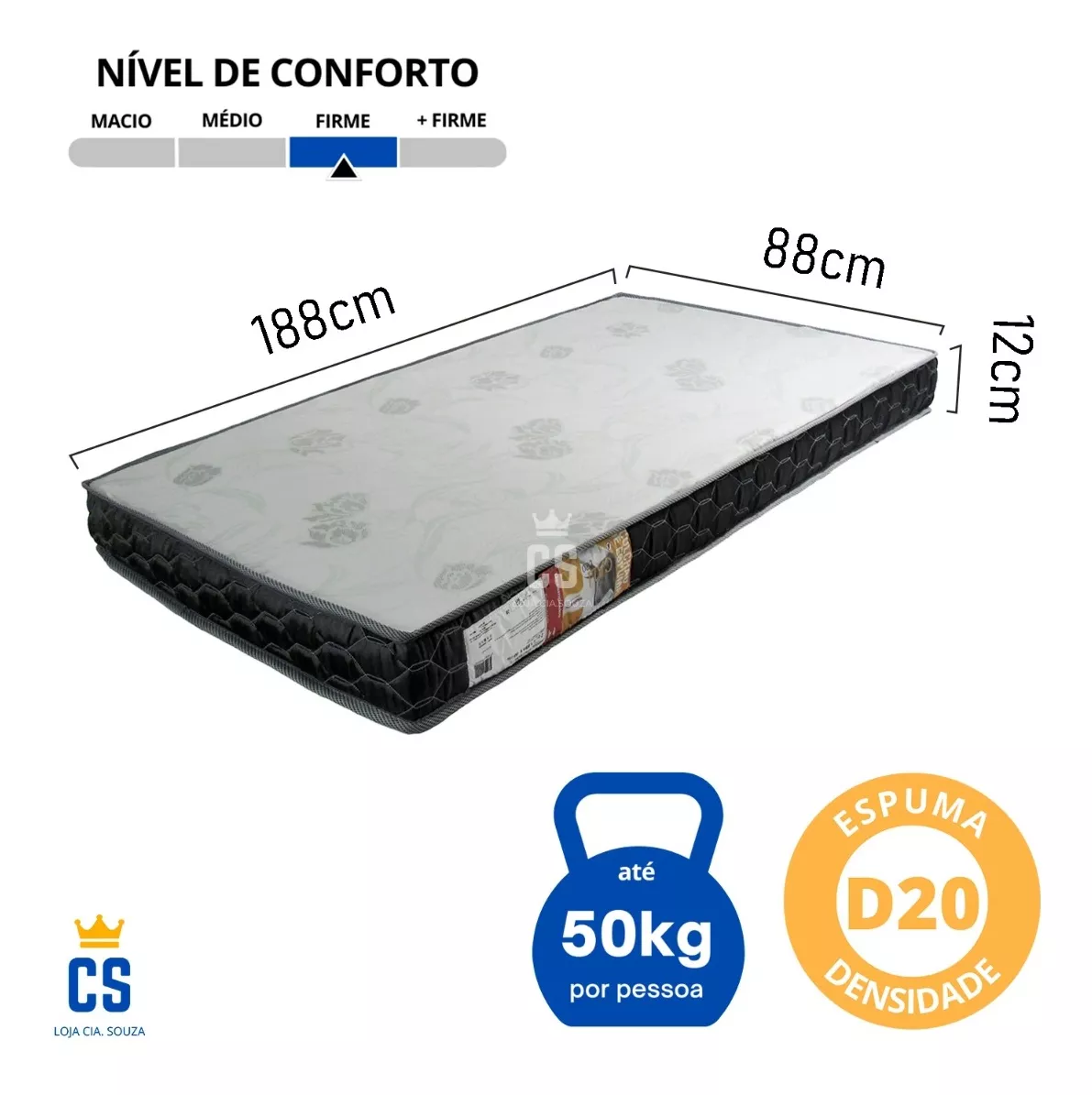 COLCHAO TORAFLEX CALI D20 188X88X12CM - AF