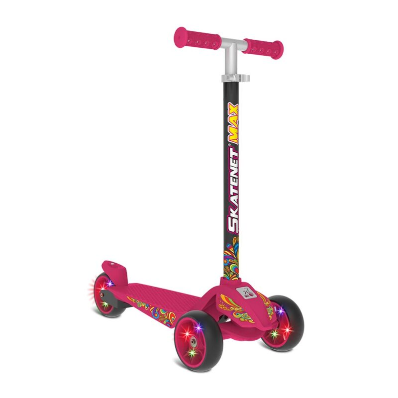 AF - PATINETE BANDEIRANTE SKATENET MAX LED AJUSTAVEL 1591 - ROSA