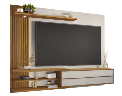 AF - PAINEL NOTAVEL NT 1355 REF 275 - OFF WHITE / FREIJO + SUPORTE TV